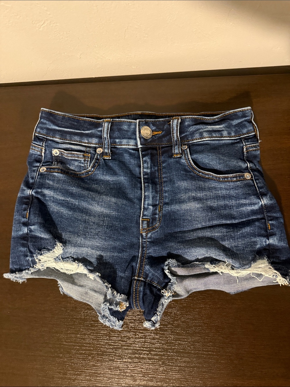 American Eagle Outfitters Dark Blue Distressed Denim Hi-Rise Shortie